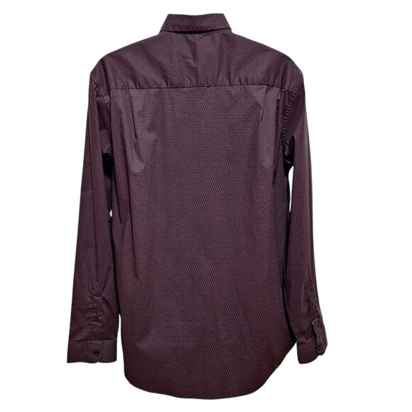 Shaquille ONeal Long Sleeve Dress Shirt XLG LT Deep Plum Dash Print Casual Dress - Picture 2 of 7